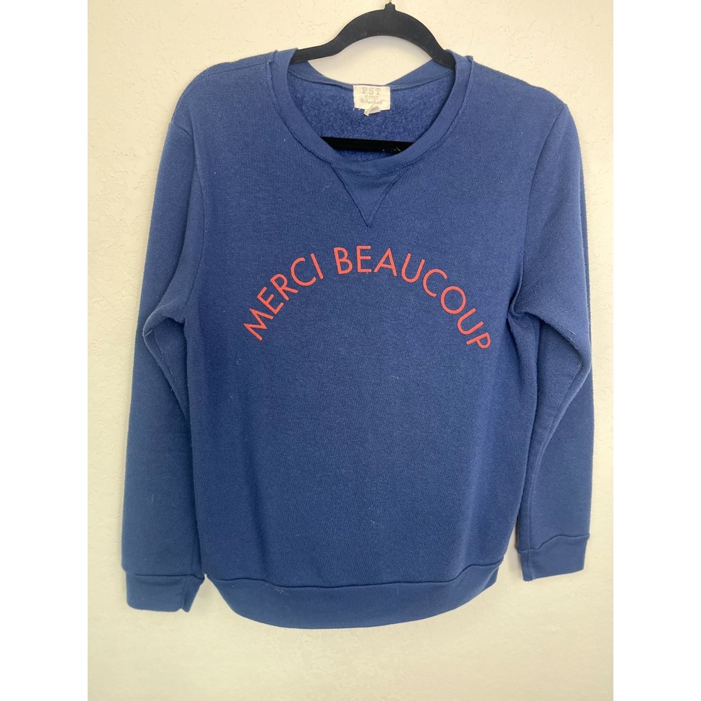 PST‎ Project Social T Merci Beaucoup Graphic Sweatshirt Blue Womens Large